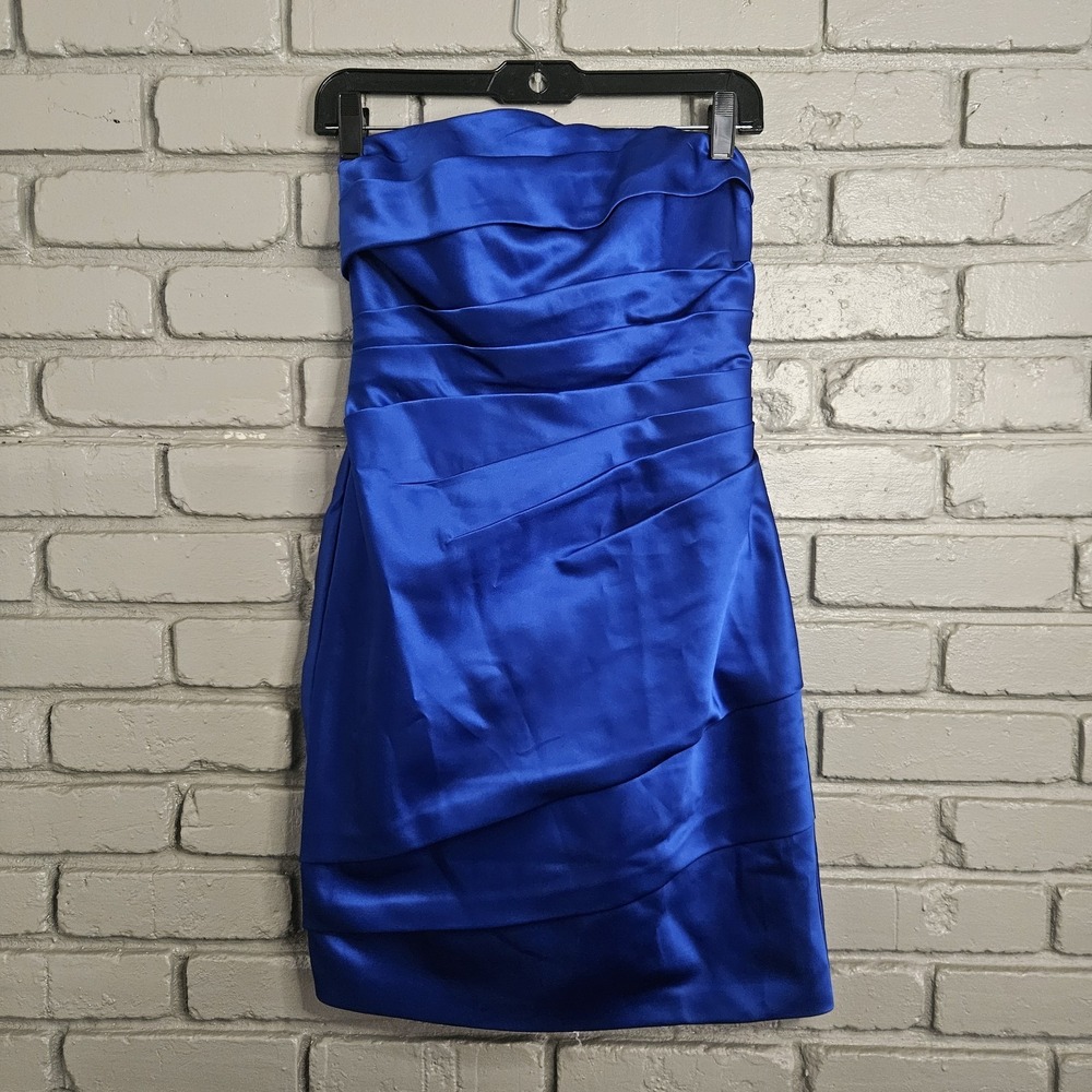 Davids Bridal Womens Dress 2 Royal‎ Blue Satin Bridesmaid Prom Hoco Gathered